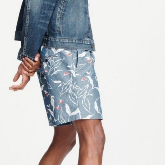 rag & bone Jackson Shorts Olive Green Bird Fauna Pleat Front Pockets Size 28 - Picture 5 of 14